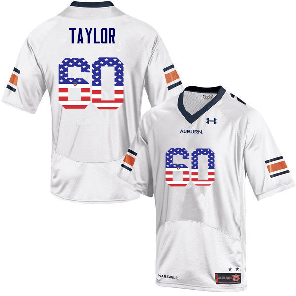 Men's Auburn Tigers #60 Bill Taylor USA Flag Fashion White College Stitched Football Jersey